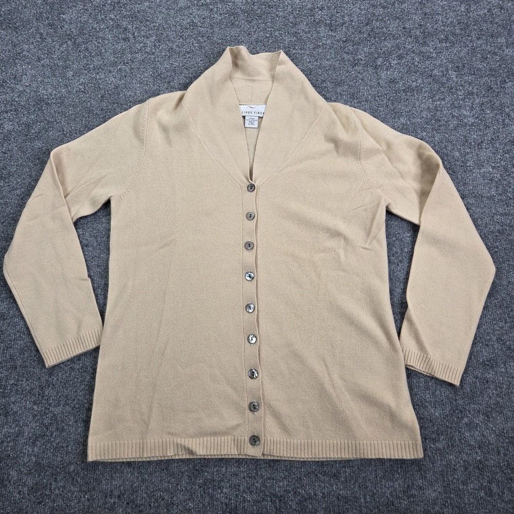 Precious Fiber Sweater Womens Medium Beige‎ 100% Cashmere Cardigan Shawl Collar